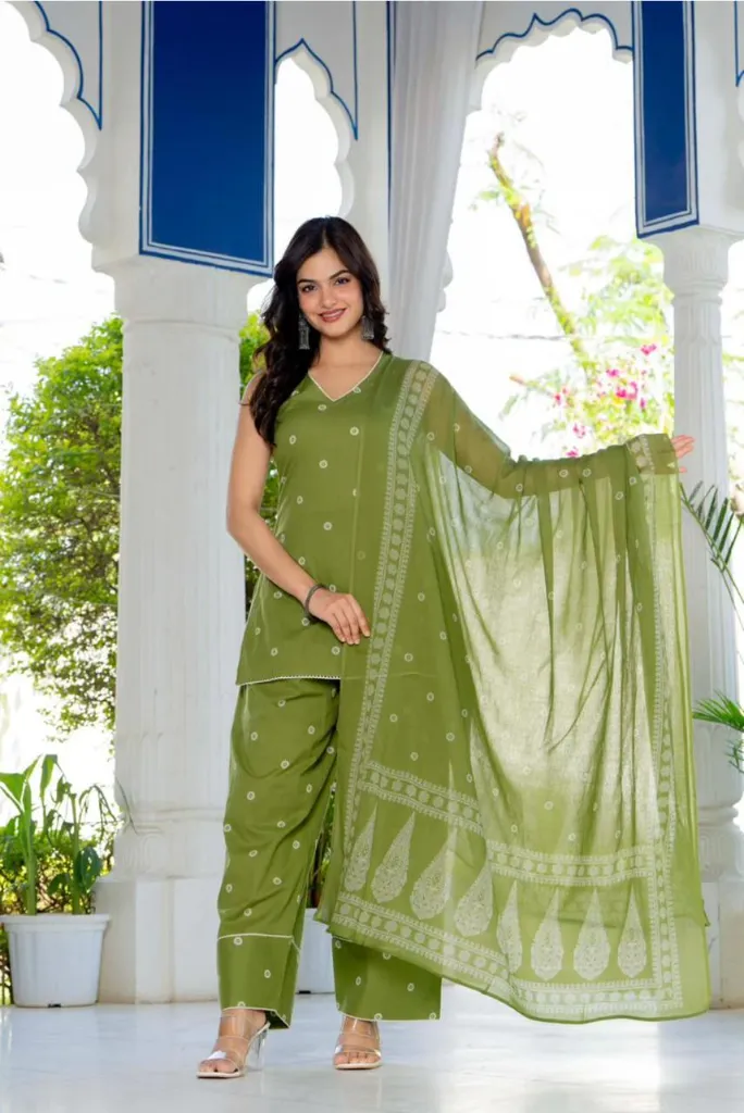 Green Cotton Kurti 3 SET (M)